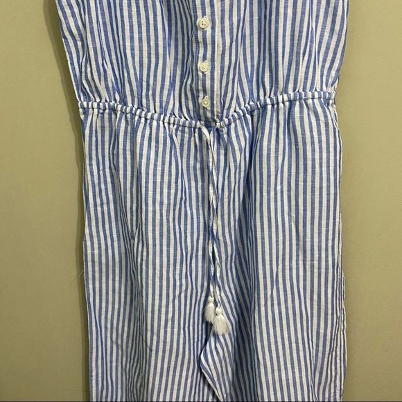 J.Crew Sz XS Sofia Stripe Cobalt Sea Button-front Tie-waist Linen Jumpsuit - Picture 4 of 7